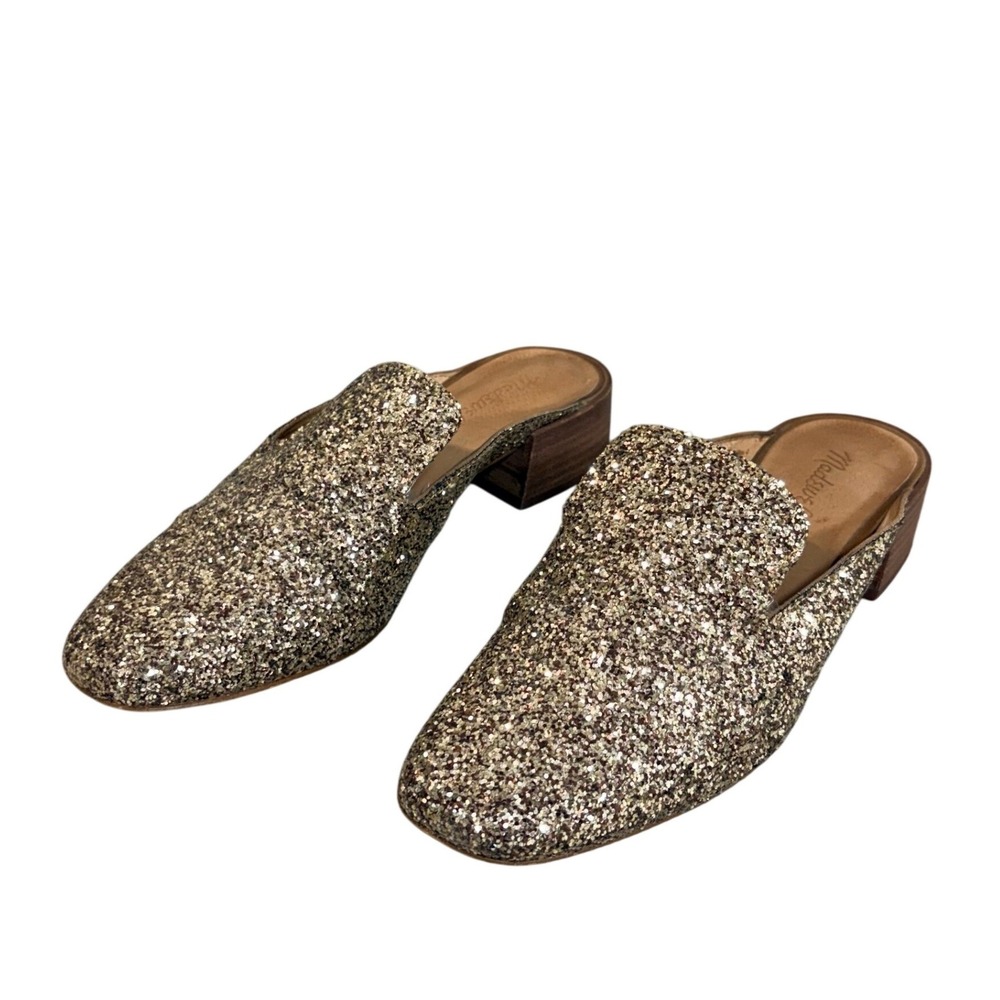Madewell Gemma Glitter Mule Shoe 8 Gold Heel Slip On Loafers